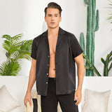 Men's Silk T Shirt Lapel Collar Silk Short Shirt - slipintosoft