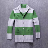 Mens Stripe Cashmere Cardigan Button Front Long Sleeve Cardigan Sweater with Pockets - slipintosoft