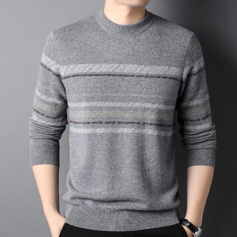 Mens Striped Crew Neck Pure Cashmere Sweater Cashmere Pullover