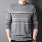Mens Striped Crew Neck Pure Cashmere Sweater Cashmere Pullover
