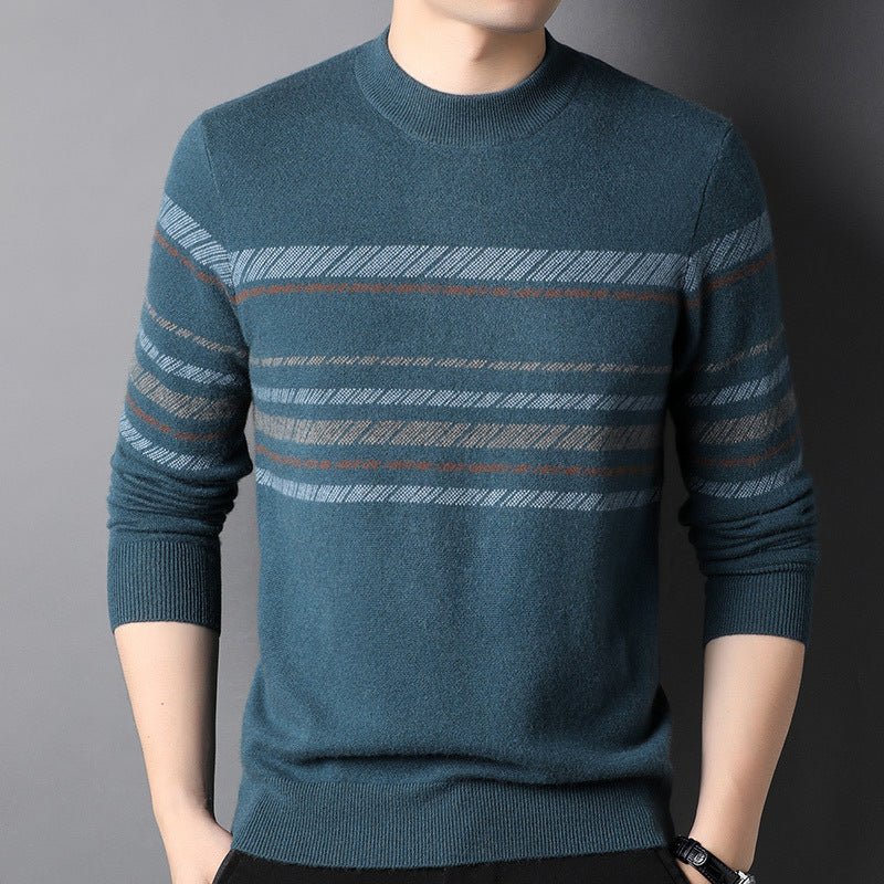 Mens Striped Crew Neck Pure Cashmere Sweater Cashmere Pullover