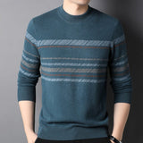 Mens Striped Crew Neck Pure Cashmere Sweater Cashmere Pullover