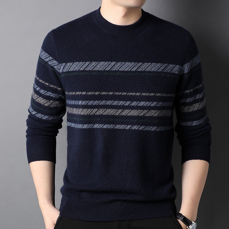 Mens Striped Crew Neck Pure Cashmere Sweater Cashmere Pullover
