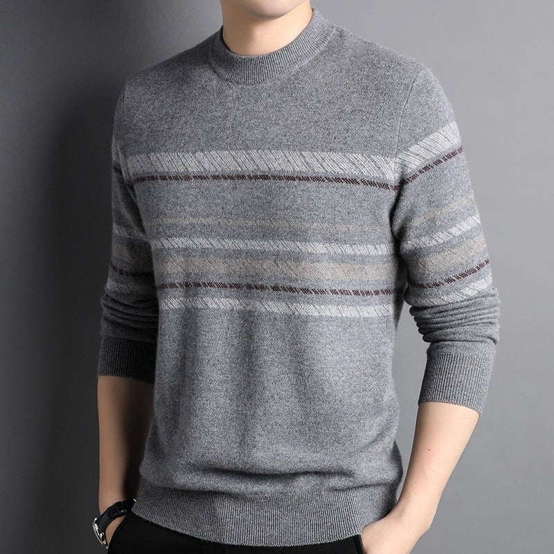 Mens Striped Crew Neck Pure Cashmere Sweater Cashmere Pullover