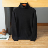 Mens Turtleneck Cashmere Sweater Long Sleeve Ribbed Knit Warm Pullover