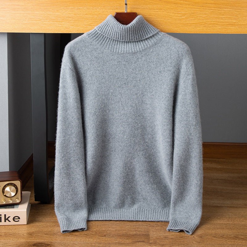 Mens Turtleneck Cashmere Sweater Long Sleeve Ribbed Knit Warm Pullover