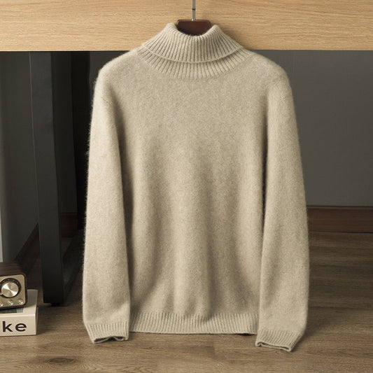 Mens Turtleneck Cashmere Sweater Long Sleeve Solid Cashmere Pullover with Ribbing Edge - slipintosoft