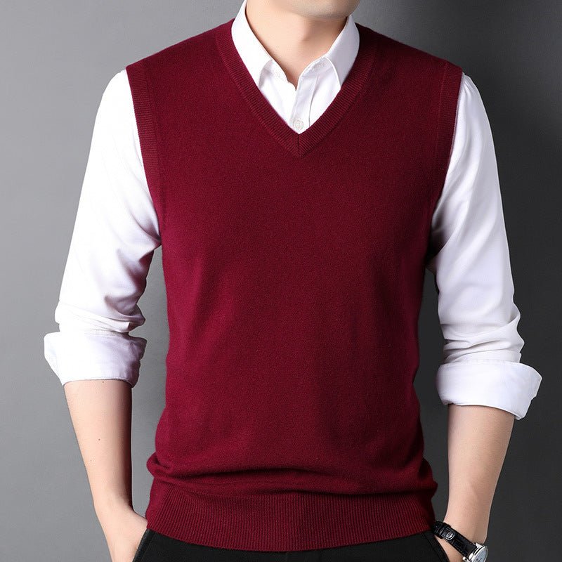 Mens V Neck Cashmere Vest Sleeveless Cashmere Sweater Tops Soft Basic Pullover - slipintosoft