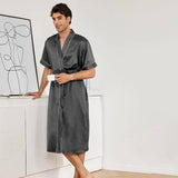 Men's White Trimmed Short Sleeved Green Silk Robe With Belt - slipintosoft