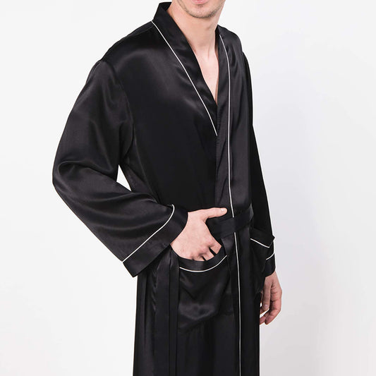 Mulberry Men's Silk Robe Luxury Long Silk Bath Robe