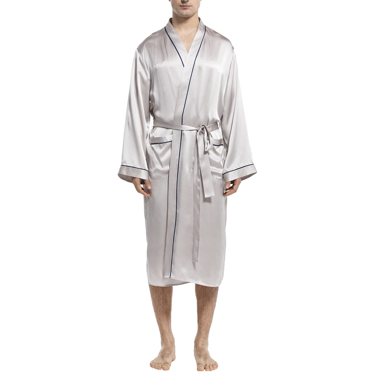 Mulberry Men's Silk Robe Luxury Long Silk Bath Robe