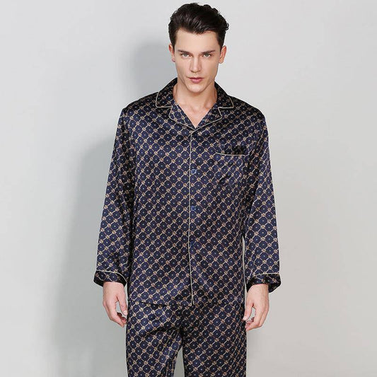 Silk Pajamas for Men Printed Male Long Sleeve with 100 Silk Bottoms 2 Piece Silk PJS -  slipintosoft