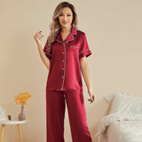 Mulberry Silk Pajama Set for Women Short Sleeve Long Pant Women's Silk Sleepwear - slipintosoft