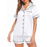 Silk Pajamas for Women's Short Silk Sleepwear Soft Silk Button Down Loungewear Pjs Shorts Set -  slipintosoft