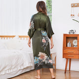 Women Ombre Floral Print Silk Kimono Robe Long 100% Mulberry Silk Robe