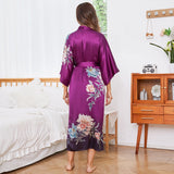 Ombre Floral Print Long 100% Mulberry Silk Kimono Robe For Women