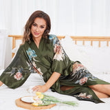 Women Ombre Floral Print Silk Kimono Robe Long 100% Mulberry Silk Robe