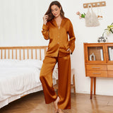 Oversized Womens Silk Pajamas Set with Wide Leg Pants 2Pcs Silk Sleepwear - slipintosoft