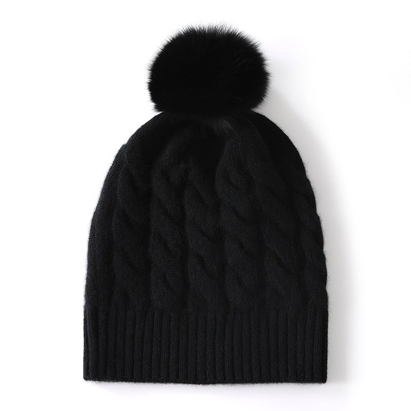 Pure Cashmere Hat for Men and Women Cashmere Cuffed Hats with Fur Pom Cashmere Hats