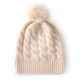 Pure Cashmere Hat for Men and Women Cashmere Cuffed Hats with Fur Pom Cashmere Hats