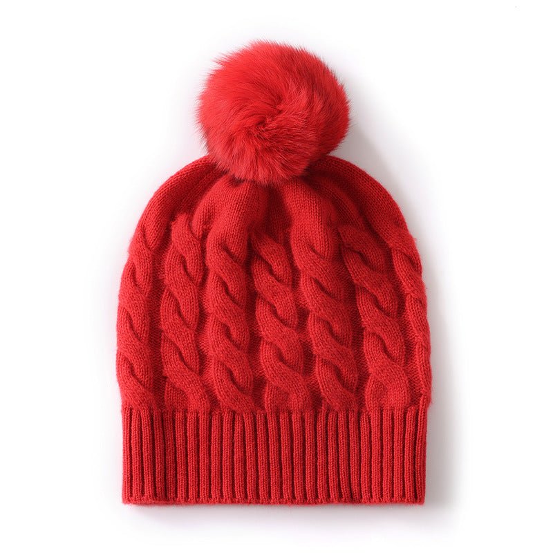 Pure Cashmere Hat for Men and Women Cashmere Cuffed Hats with Fur Pom Cashmere Hats