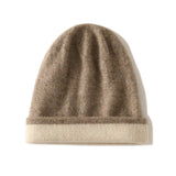 Reversible Double Layer Cashmere Knit Beanie Double Sided Cashmere Hat Folded Edge