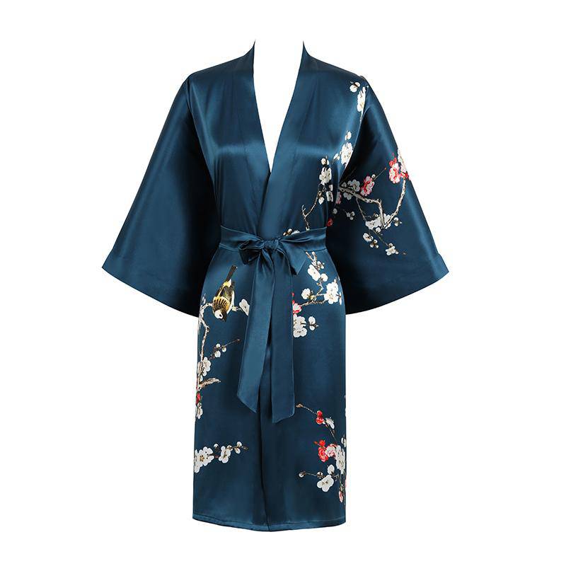 Short Silk Kimono Robe Women's Cherry Blossom Personalized Silk Kimono Dressing Gown Lounge Wears For Women -  slipintosoft