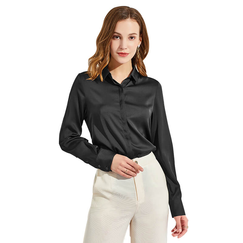 Women's Silk Blouse Long Sleeve Lady Silk Shirt Casual Office Work Blouse Silk Shirt Tops - slipintosoft