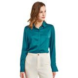 Women's Silk Blouse Long Sleeve Lady Silk Shirt Casual Office Work Blouse Silk Shirt Tops - slipintosoft