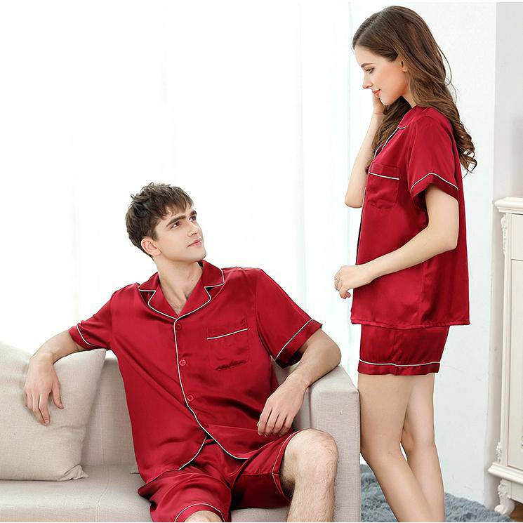 Silk Couple Pajamas Short Silk Pyjamas Set For Men And Women