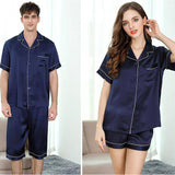 Silk Couple Pajamas Short Silk Pyjamas Set For Men And Women