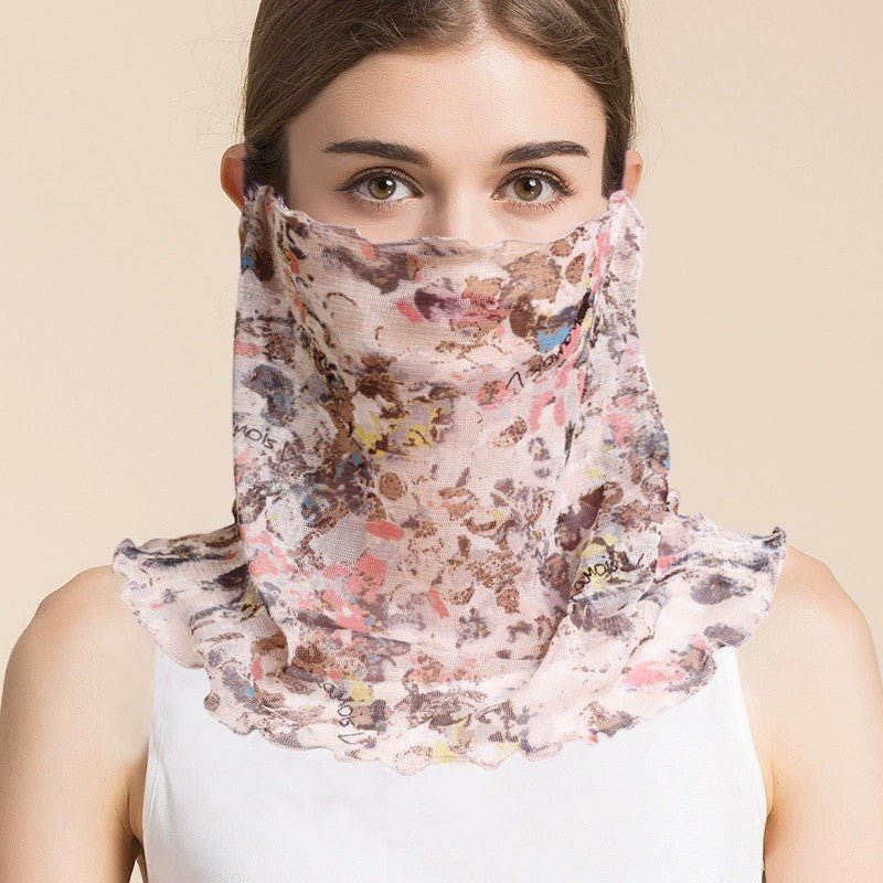 Silk Floral Printed Neck Gaiter Silk Face Masks Scarf for Women