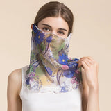 Silk Floral Printed Neck Gaiter Silk Face Masks Scarf for Women