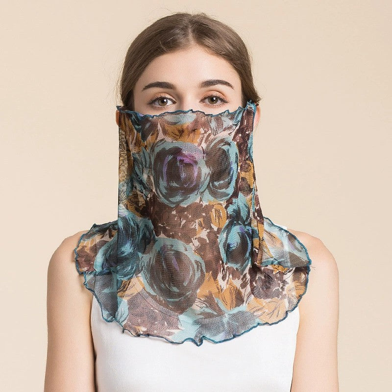 Silk Floral Printed Neck Gaiter Silk Face Masks Scarf for Women