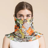 Silk Floral Printed Neck Gaiter Silk Face Masks Knitted Mesh Scarf for Women - slipintosoft