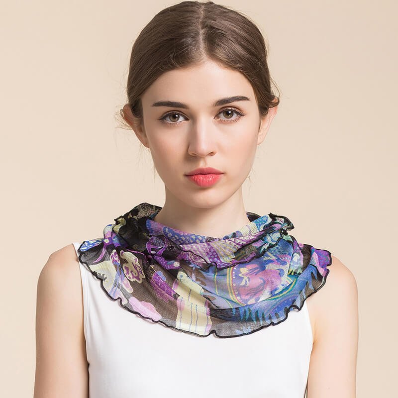 Silk Floral Printed Neck Gaiter Silk Face Masks Knitted Mesh Scarf for Women - slipintosoft