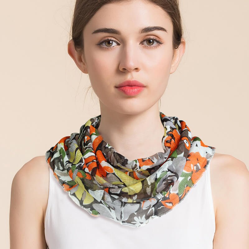 Silk Floral Printed Neck Gaiter Silk Face Masks Scarf for Women