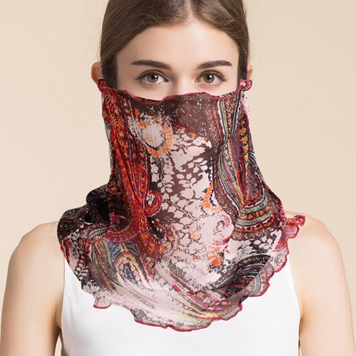 Silk Floral Printed Neck Gaiter Silk Face Masks Knitted Mesh Scarf for Women - slipintosoft