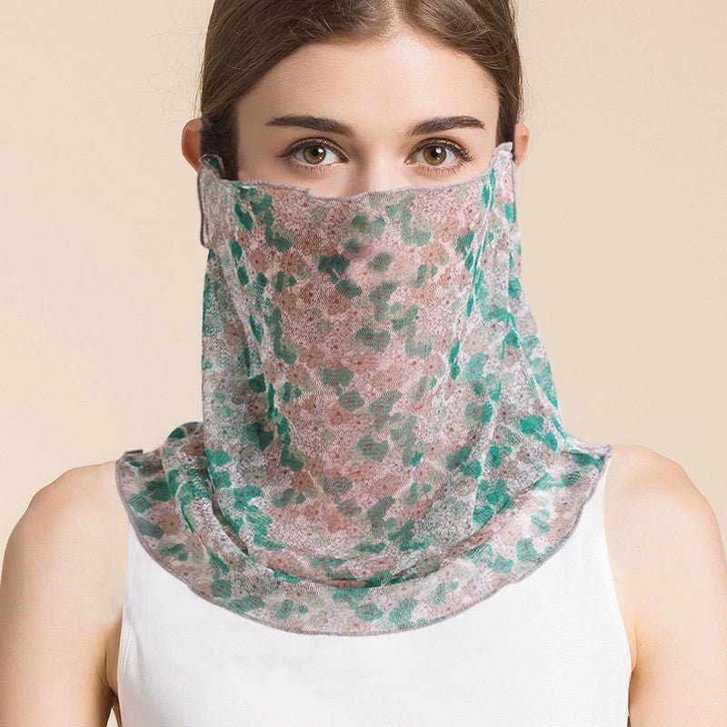 Silk Floral Printed Neck Gaiter Silk Face Masks Scarf for Women