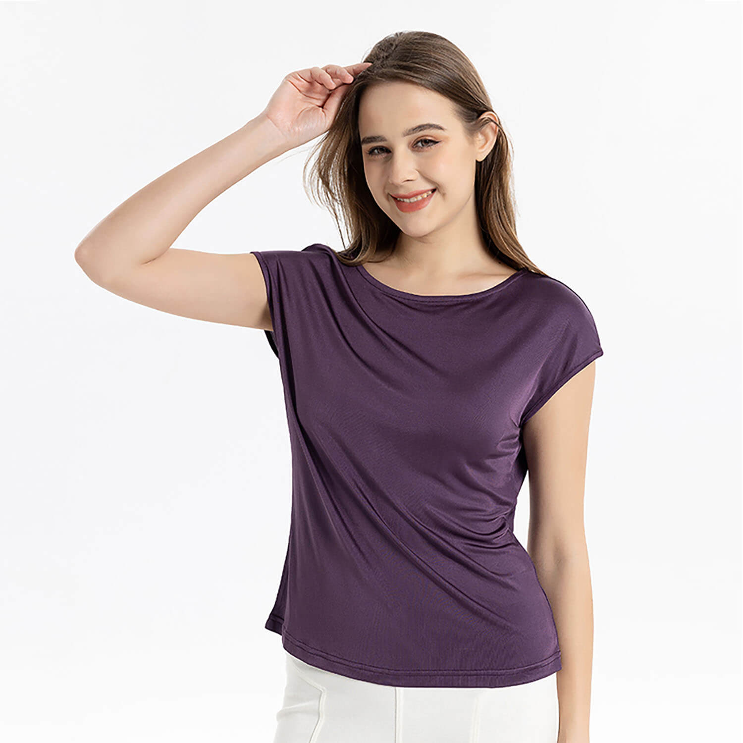 Silk knitted women's T-shirt slim vest mulberry silk round neck bottoming shirt - slipintosoft