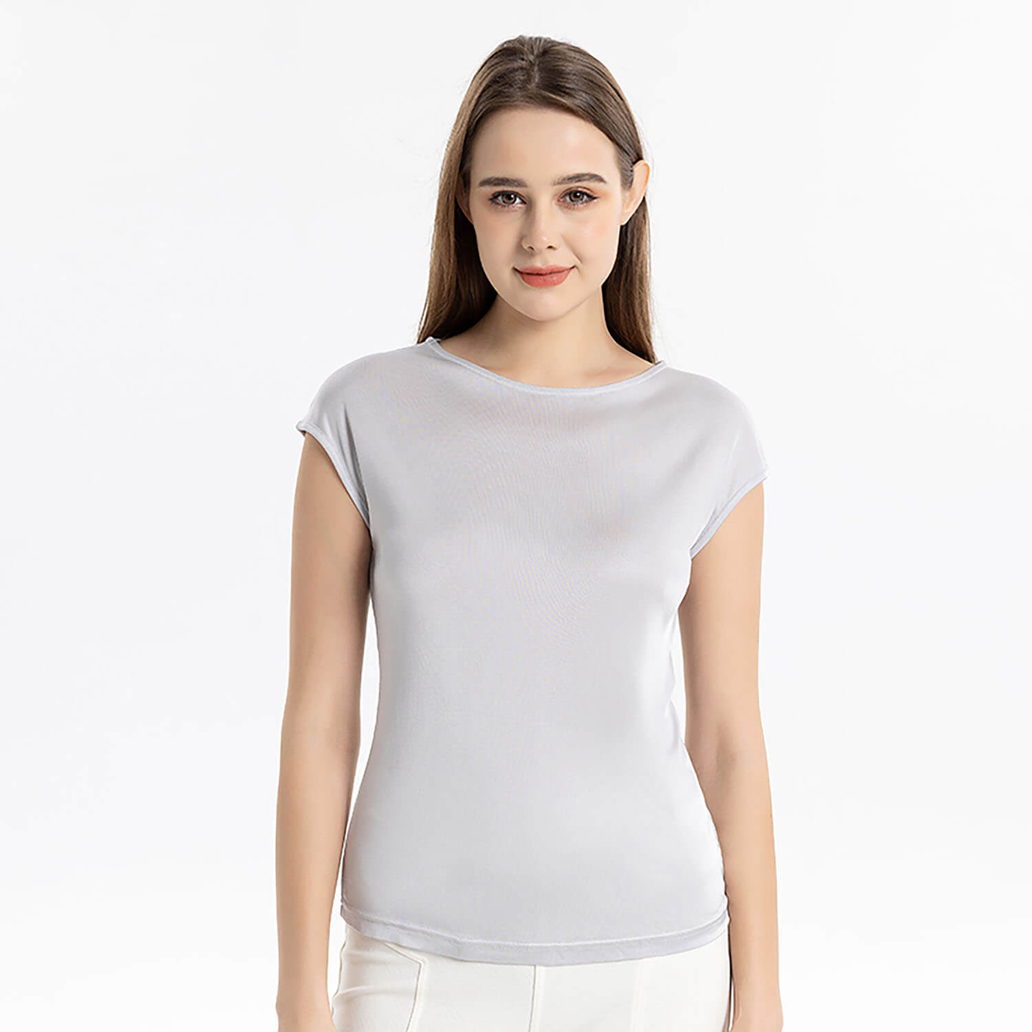 Silk knitted women's T-shirt slim vest mulberry silk round neck bottoming shirt - slipintosoft