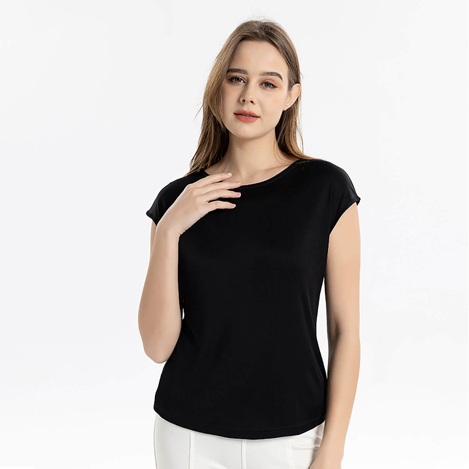 Silk knitted women's T-shirt slim vest mulberry silk round neck bottoming shirt - slipintosoft