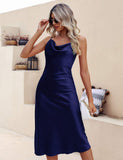 Silk Midi Dress For Women Cowl Neck Pure Formal Dresses