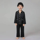 19 Momme Boys Long Silk Pajamas Set Kids' Classic PJS White/ Black Trimming 6 Colors -  slipintosoft