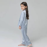 19 Momme Kid's Silk Pajamas Set Girls' Cute Long Sleeves Nighties with White Trimming -  slipintosoft