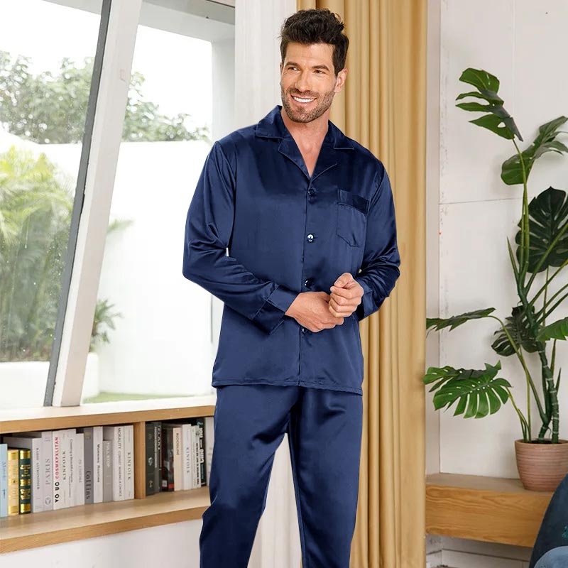 Silk Pajamas for Men Long Sleeve Soft Comfortable 100% Real Silk Pajamas Set - slipintosoft