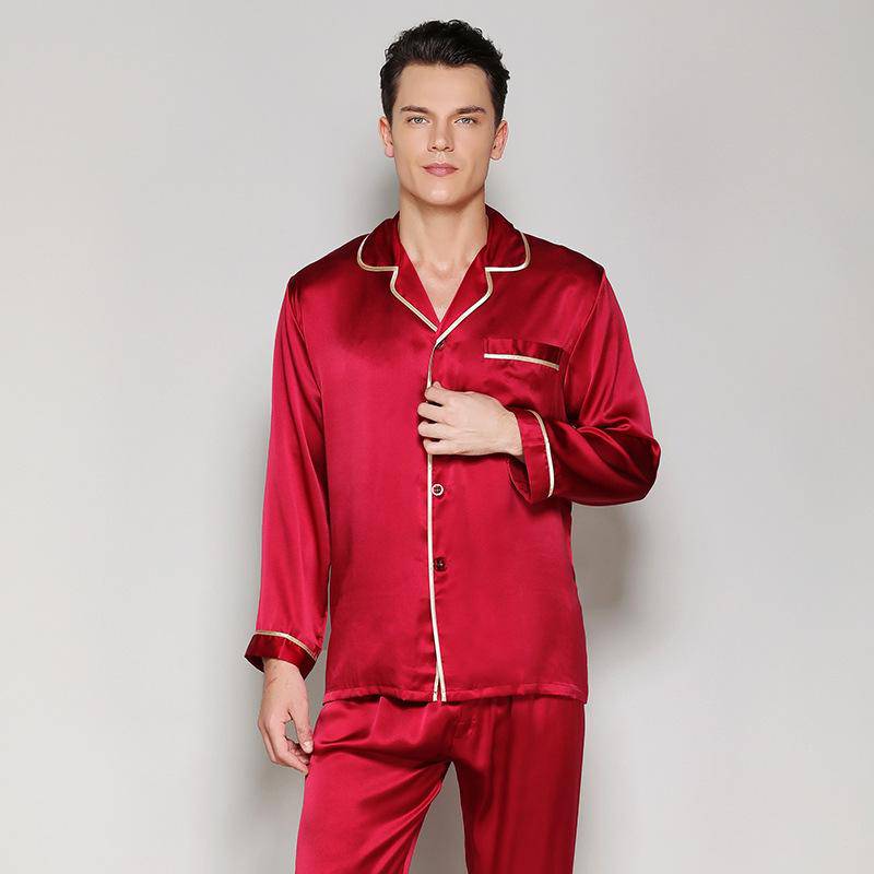 Red Silk Pajamas Set for Couple Matching Pjs pure Silk Pajamas with Pocket