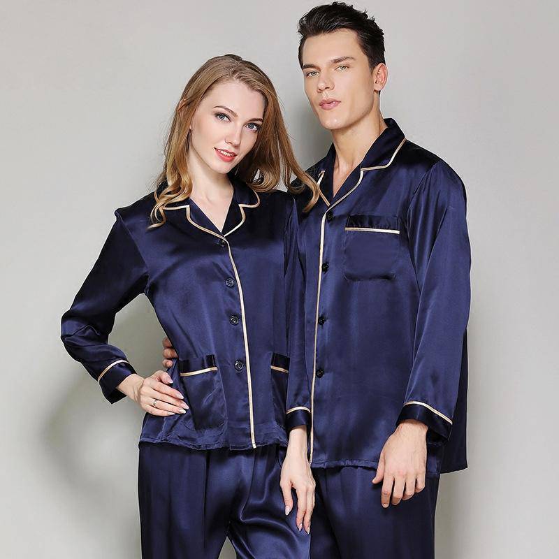 Silk Pajamas Set for Couple Matching Pjs pure Silk Pajamas with Pocket