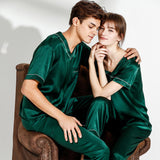 Silk Pajamas Set for Couple Matching Pjs  V Neck pure Silk Pajamas