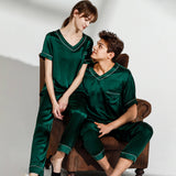 Silk Pajamas Set for Couple Matching Pjs  V Neck pure Silk Pajamas